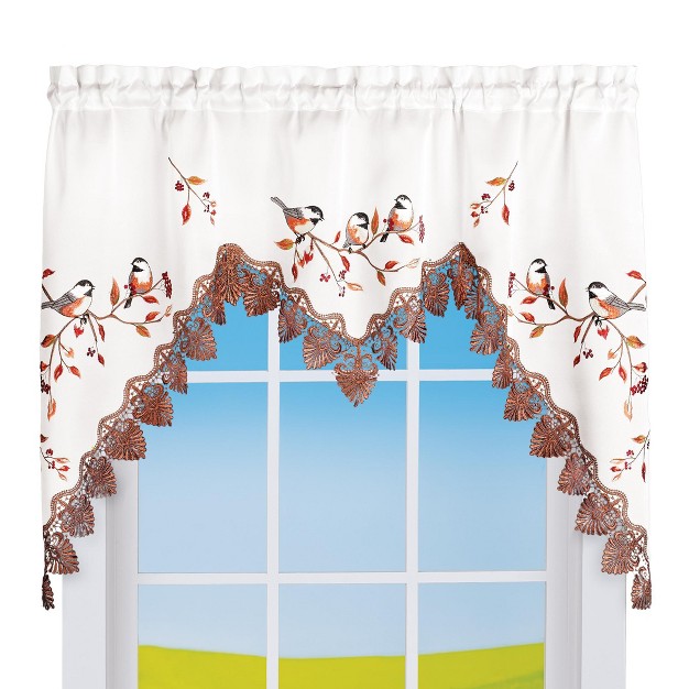 Collections Etc Embroidered Chickadee Lace Border Swag Valance