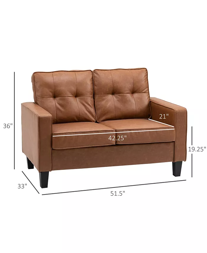 HOMCOM 51 Wide Double Sofa with Armrest 2-Seater Tufted PU Leather Brown