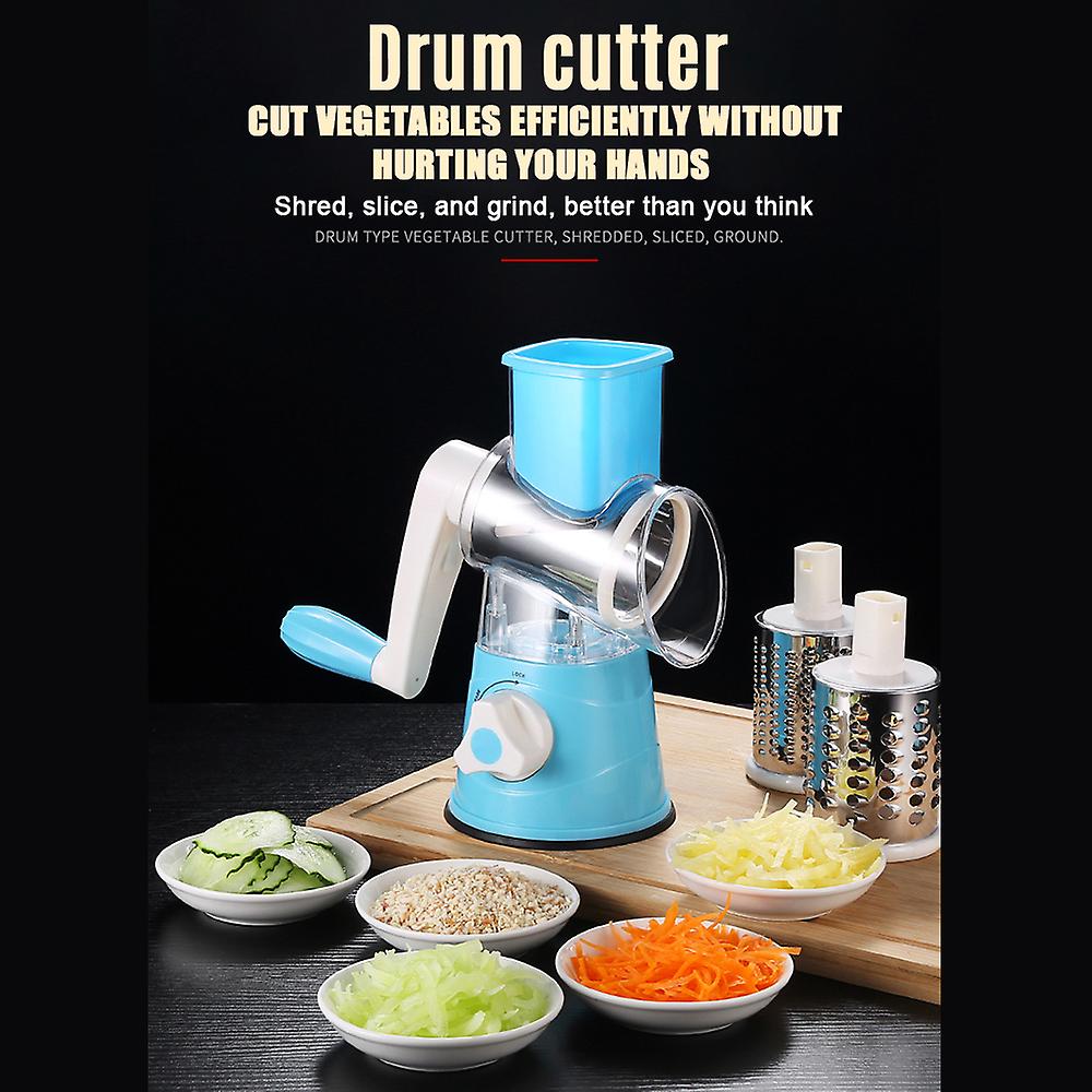 Sky Blue Multifunctional Vegetable Grater Rotary Cheese Grater Vegetable Slicer 3 Interchangeable Blades Easy Clean Rotary Grater Slicer For Fruit Veg