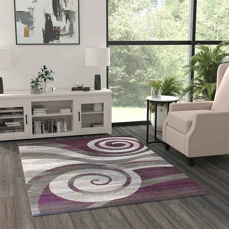 Masada Rugs Masada Rugs Stephanie Collection 5'x7' Area Rug with Modern Contemporary Design 1103 in Purple， Gray， White and Black