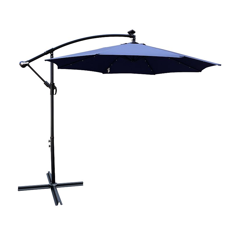 F.C Design 10 ft Outdoor Patio Umbrella with Solar Powered LED Lights， Waterproof， 8 Ribs， Crank and Cross Base for Garden， Deck， Backyard， Pool Shade