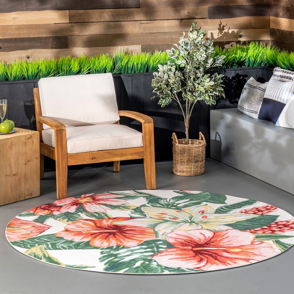 Brooklyn Rug Co Multi Indoor/Outdoor Contemporary Tropical Majestic Lush Hibiscus Area Rug