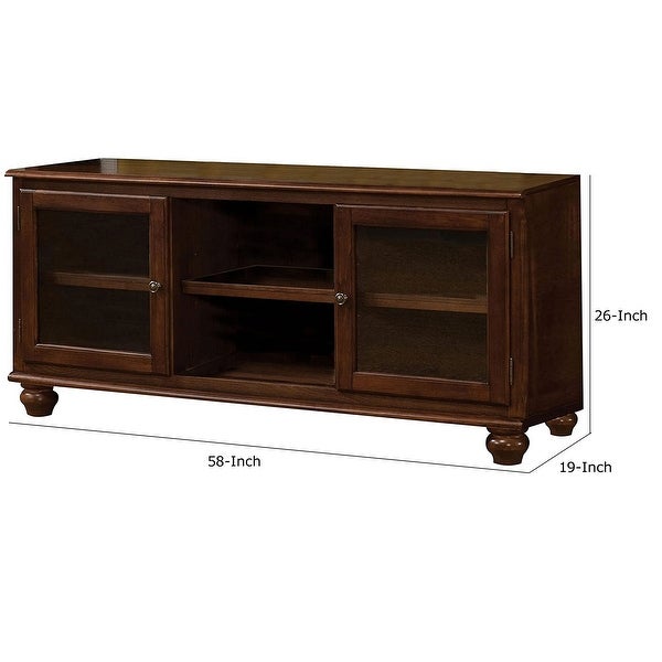 58 Inch Wood TV Entertainment Media Console， 2 Door， 2 Open Shelves， Walnut