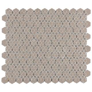 Merola Tile Metro 1 in. Hex Matte White with Single Flower 10-14 in. x 11-78 in. Porcelain Mosaic Tile (8.6 sq. ft.Case) FXLM1HMF