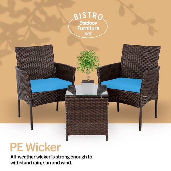 Pyramid Home Decor Rattan 3piece Patio Bistro Set