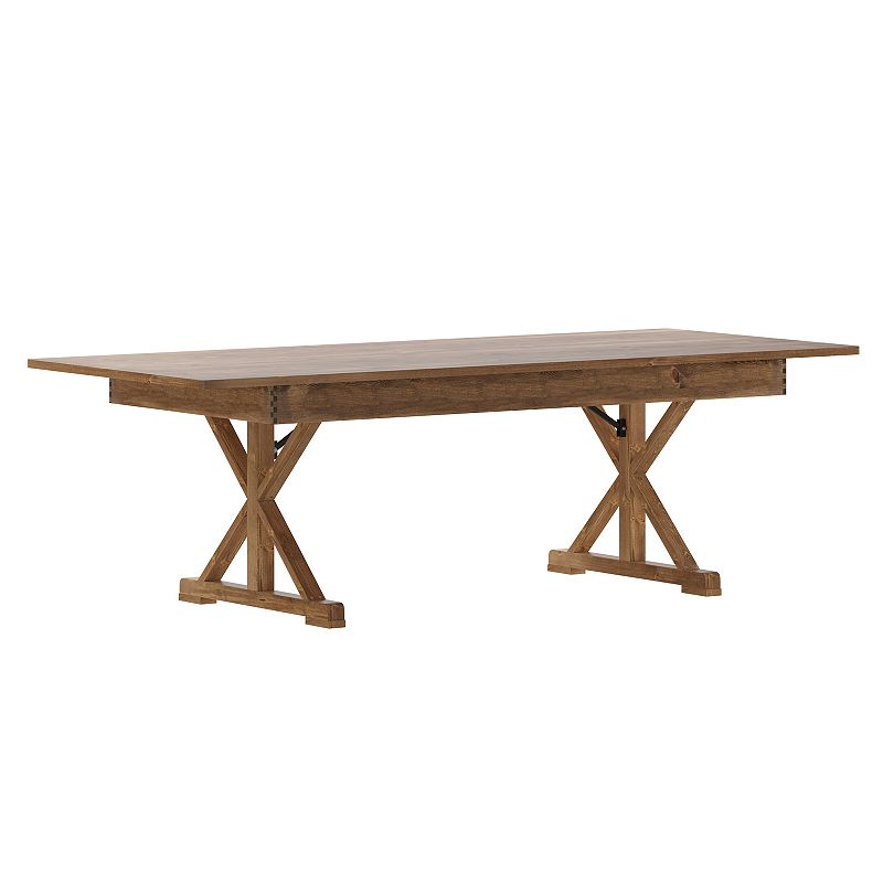 Emma and Oliver Elora 8' x 40 Rectangular Solid Pine Folding Farm Table with Crisscross Legs