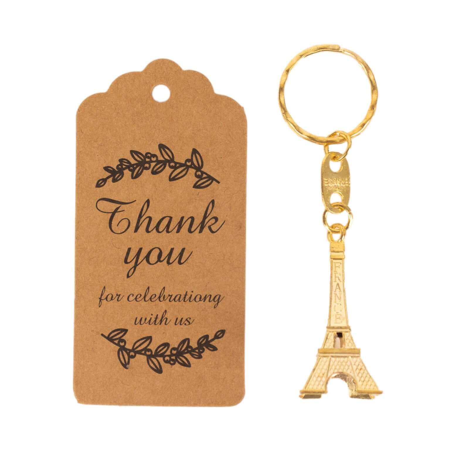 10 Pack Gold Plastic Paris Eiffel Tower Keychain Party Favor, Wedding Bridal Shower Souvenirs With Thank You Tag - 4