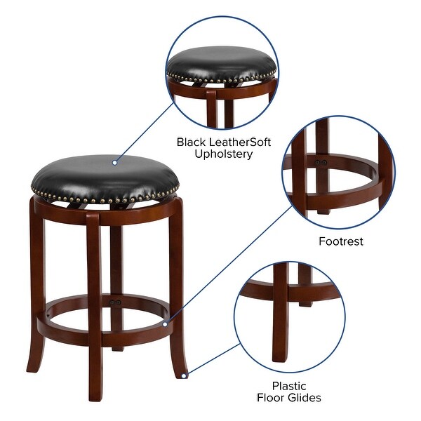 24'' High Backless Wood Counter Height Stool with LeatherSoft Swivel Seat