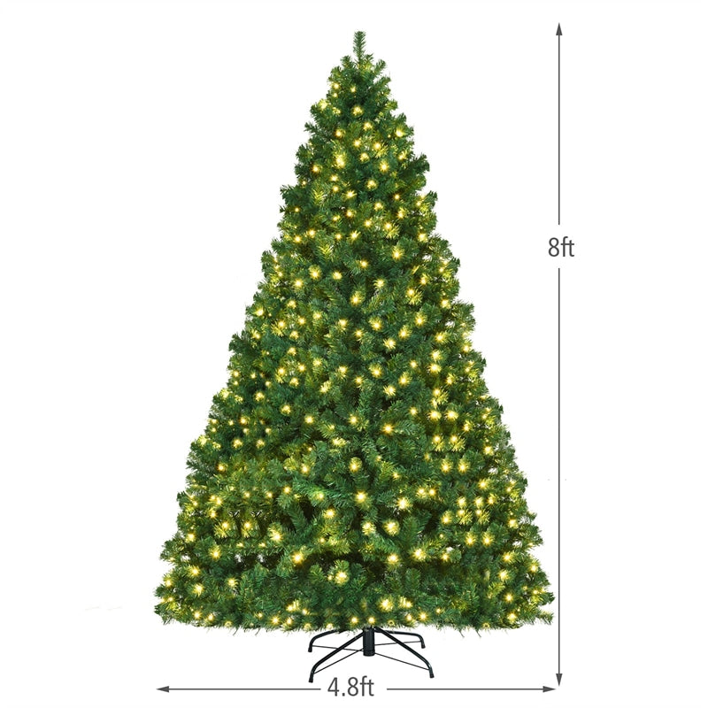 8 FT Green Pre-Lit Artificial Christmas Tree with 430 Warm White LED Lights & 1438 Hinged Branch Tips