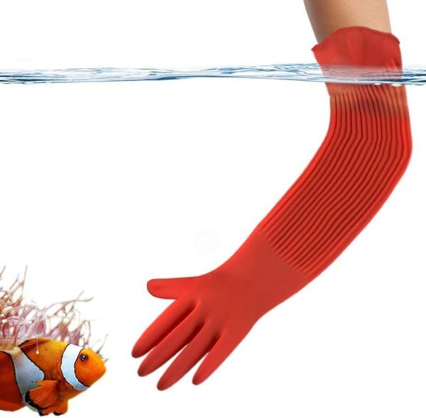 SunGrow Long Rubber Betta Aquarium Gloves Fish Tank Maintenance Accessories， 22-in， 1 pair