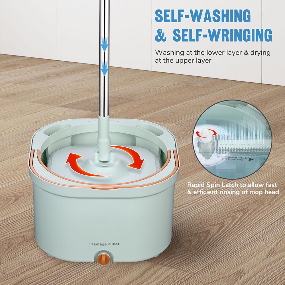 Yescom Spin Mop and Bucket with Wringer Set 8 Microfiber Mop Pads