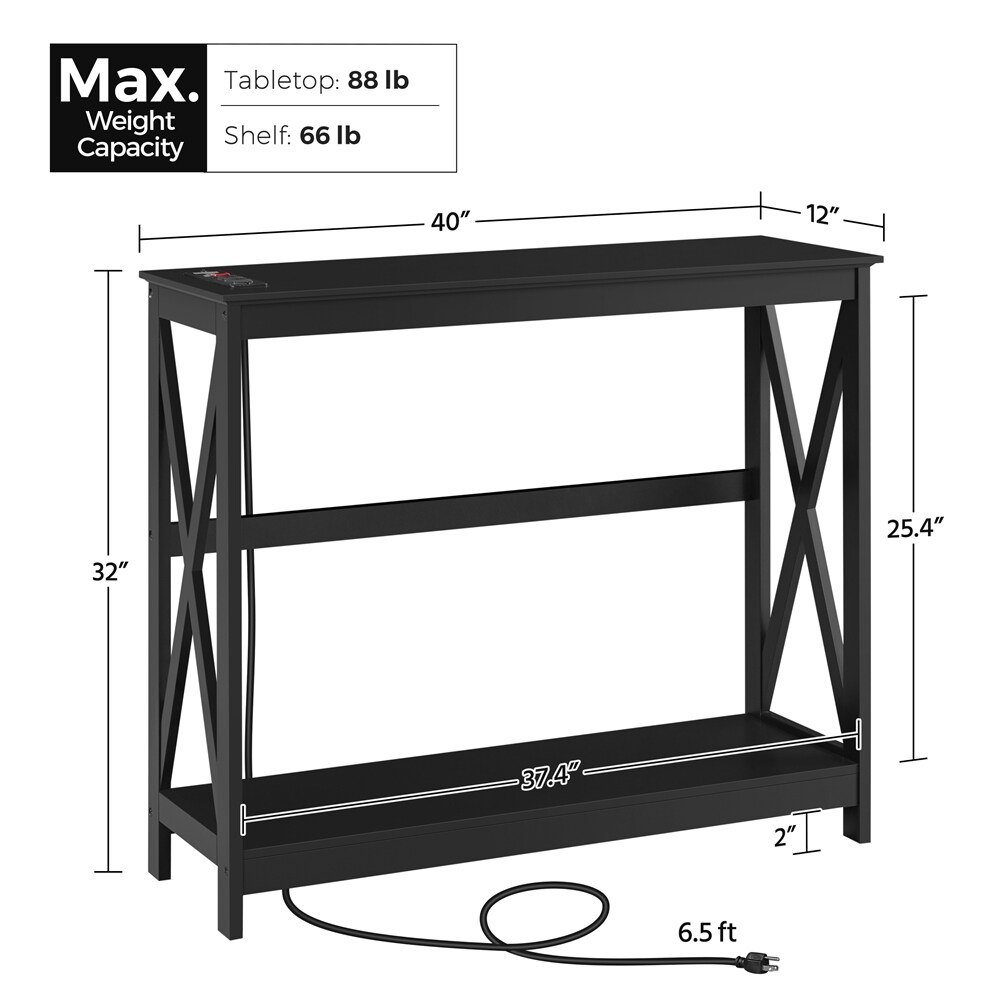 Yaheetech 2 Tier Narrow Sofa Table with Outlet Industrial Long Console Table