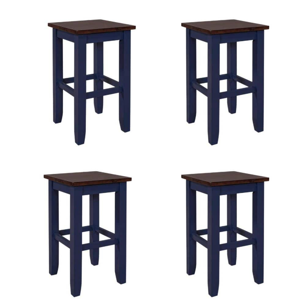 FORCLOVER 24 in. Navy Blue Backless Wood Bar Stool with Saddle Seat (Set of 4) TPMEFC46