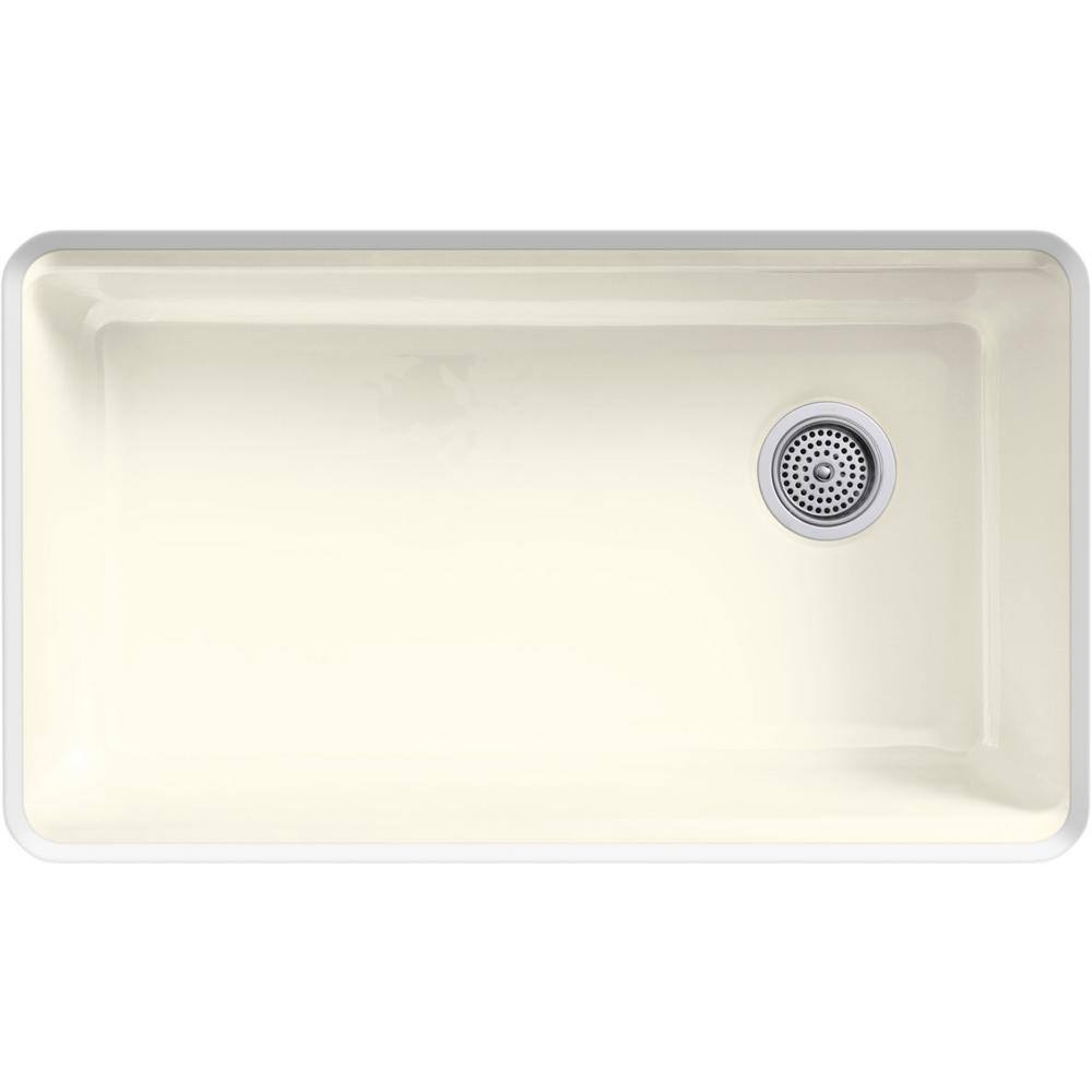 KOHLER Riverby Undermount Cast-Iron 33 in. 5-Hole Single Bowl Kitchen Sink Kit with Accessories in Biscuit K-5871-5UA3-96