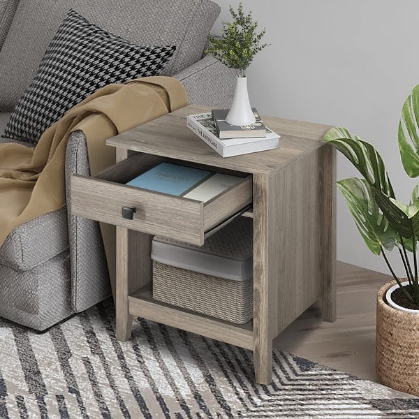 Nightstand - Bedroom Bedside Tables， Wooden Nightstands with Drawers - - 37636384