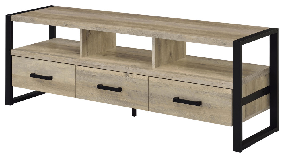 James 3 drawer Composite Wood 60 quotTV Stand Antique Pine   Modern   Entertainment Centers And Tv Stands   by Modon  Houzz