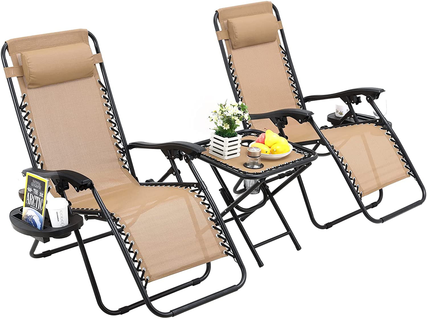 OKVAC Foldable Zero Gravity Chair Adjustable Outdoor Lounge Chair with Cup Holder Tray