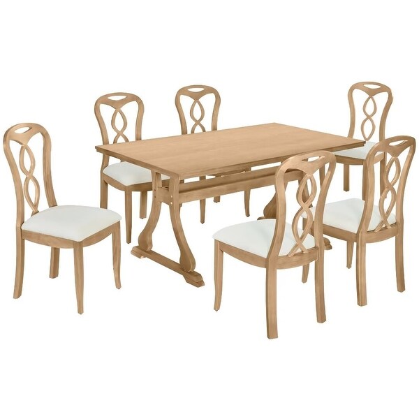 Trestle Dining Table Set with Upholstered Dining Chairs，Smooth Backs