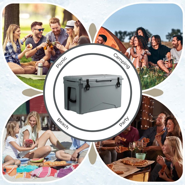 Costway 50 Qt Rotomolded Cooler Portable Ice Chest Ice Retention For 5 7 Days Charcoal tan