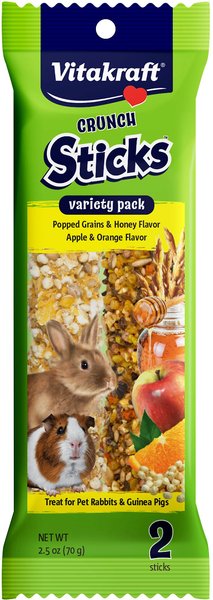 Vitakraft Crunch Sticks Popped Grains and Honey and Apple and Orange Flavor Rabbit and Guinea Pig Treat Variety Pack， 2-pack