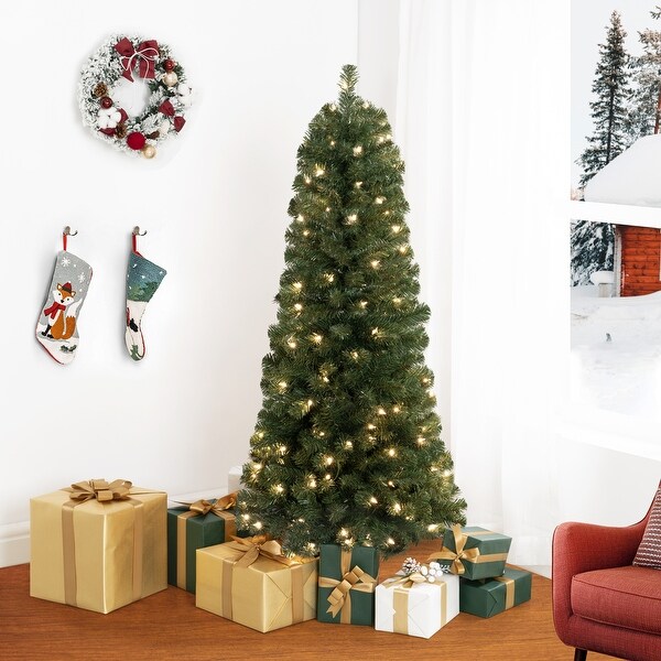 Vienna Slim Artificial Christmas Tree with Lights，Prelit Christmas Tree，Pine Fir Christmas Tree with Clear Lights