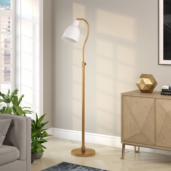 Vincent Adjustable/Arc Floor Lamp with Metal Shade in Brass/Matte White/Matte White