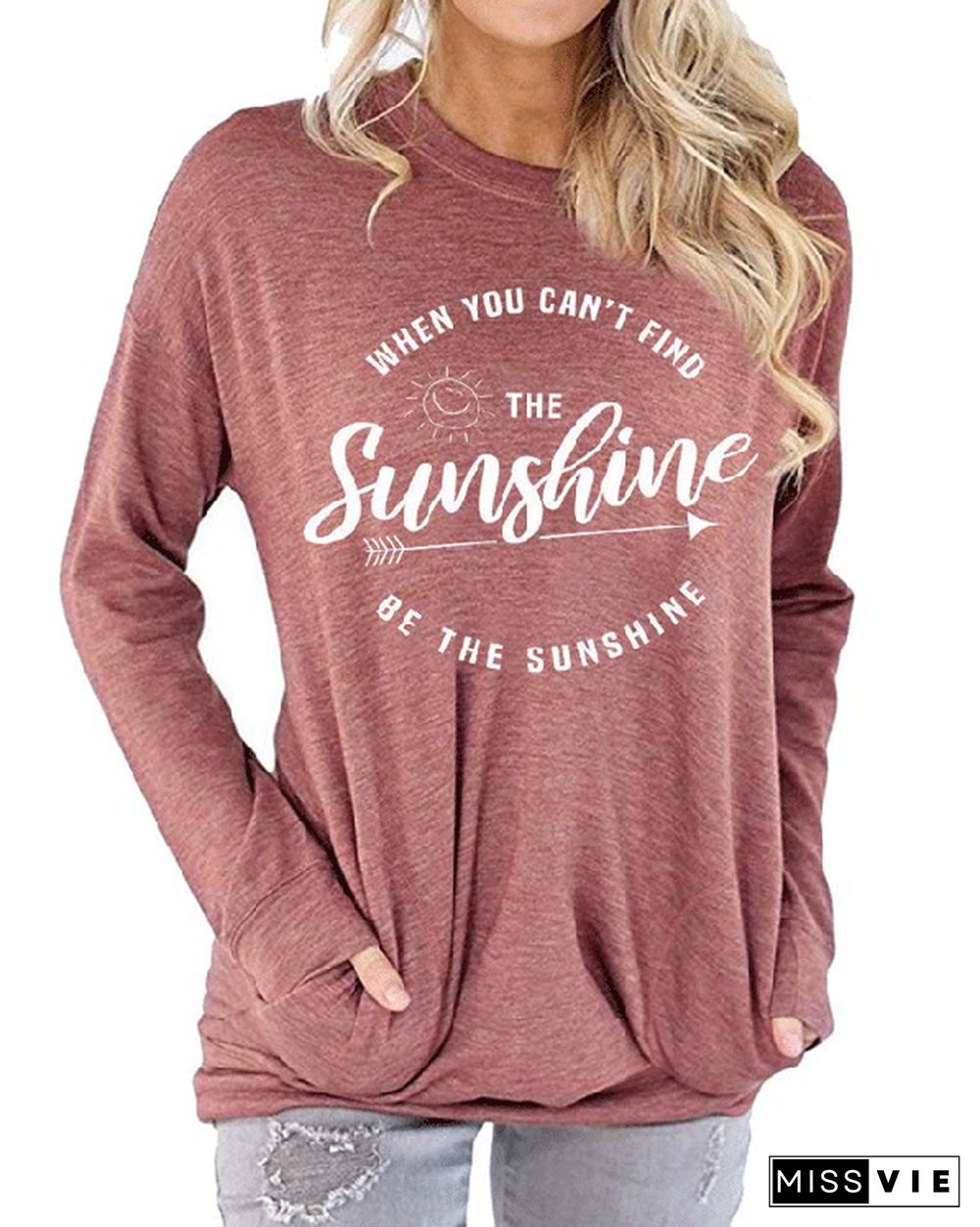 The Sunshine Letter Printed Tee Casual T-Shirt Round Neck Short Sleeve Tops