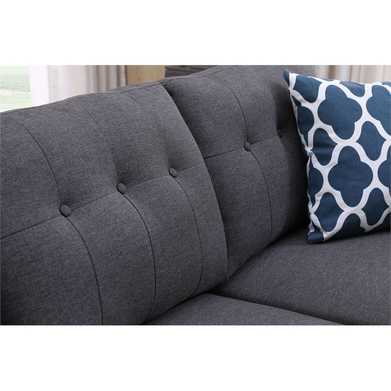 Devion Furniture Transitional Style Linen Fabric Sectional Sofa in Dark Gray