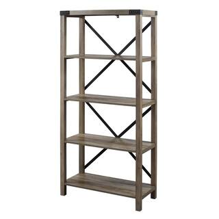 Walker Edison Furniture Company 64 in. Gray Wash Wood 4-shelf Etagere Bookcase with Open Back HDS64MXGW