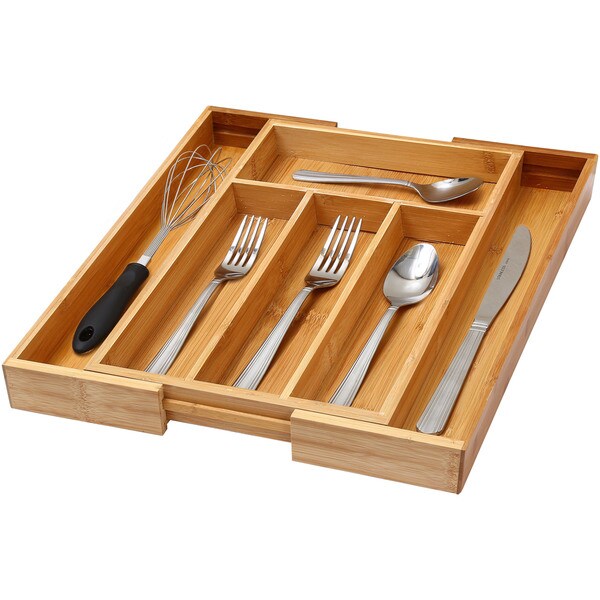 YBM Home Expandable Bamboo Utensil Drawer Organizer Tray - Brown