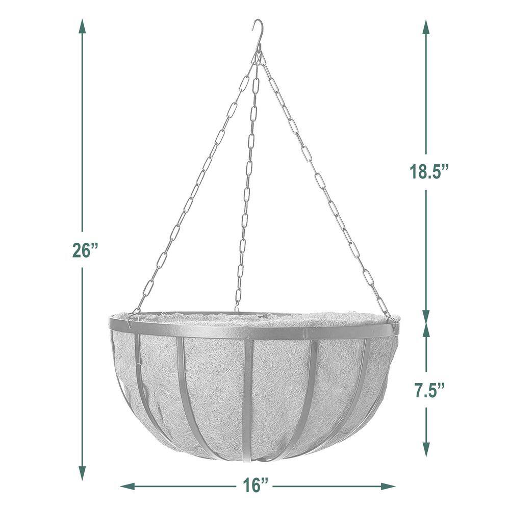 Arcadia Garden Products Solstice 16 in. Black Metal Coconut Hanging Basket 1592