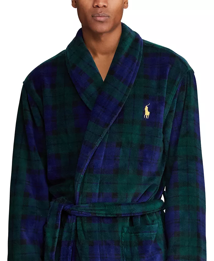 Polo Ralph Lauren Men's Microfiber Plaid Shawl Collar Robe