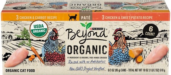 Purina Beyond Organic Chicken Variety Pack Pate Wet Cat Food， 3-oz can， case of 6