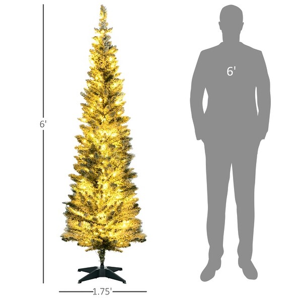 HOMCOM 6' Tall PreLit Slim Noble Fir Artificial Christmas Tree with Realistic Branches，170 Warm White LED Lights and 390 Tips