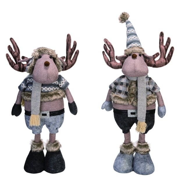 Transpac Fabric 21 In Multicolored Christmas Plush Moose Standing Set Of 2