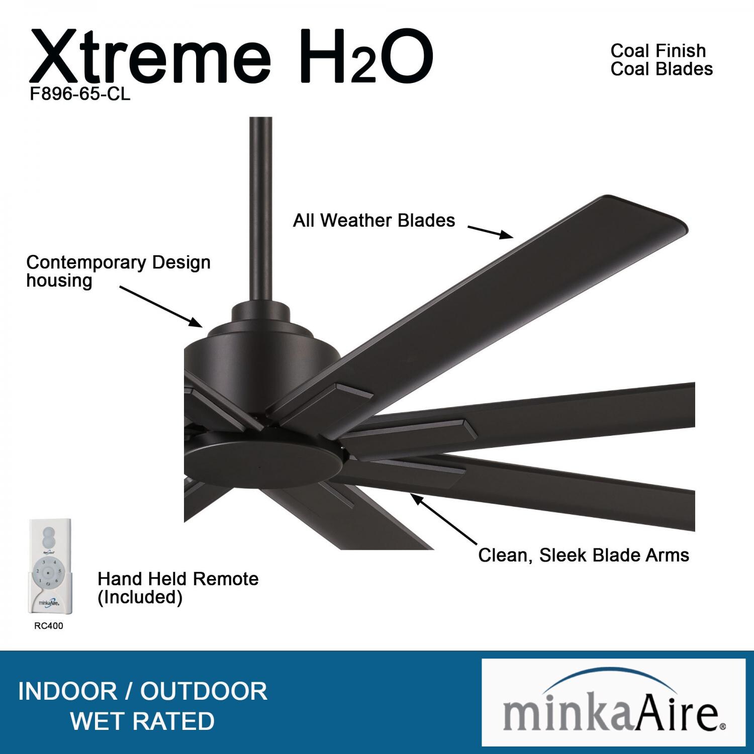 Minka-Aire Xtreme H2O 65-Inch 8-Blade Ceiling Fan in Coal Finish W/ Coal Blades