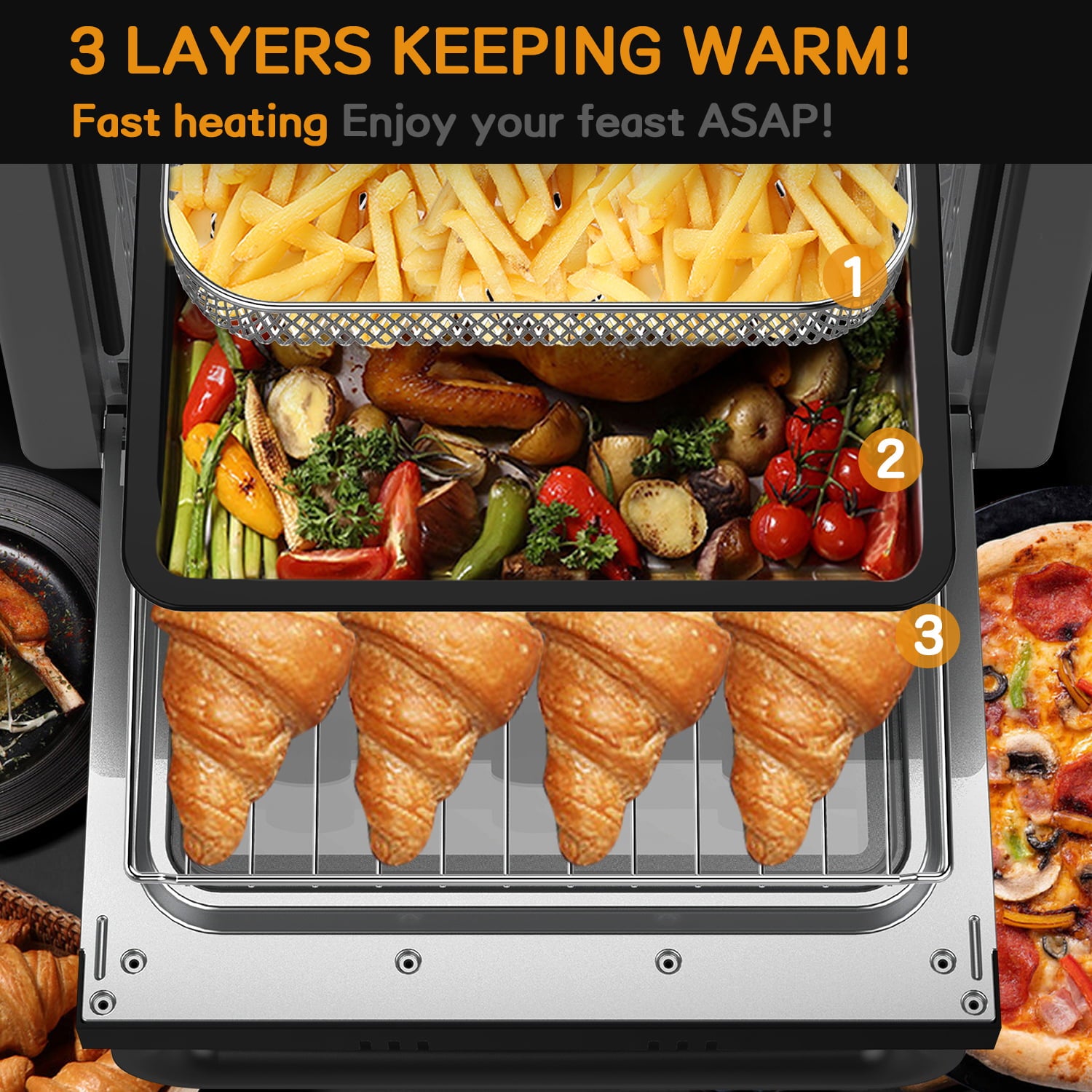 Weesta Air Fryer Toaster Oven, 20 Quart Convection Roaster with Broiler, Rotisserie, Dehydrator, Pizza Oven, Touch Screen 5 in 1 Toaster Oven Combo, with 360° Air Circulation, 1300W