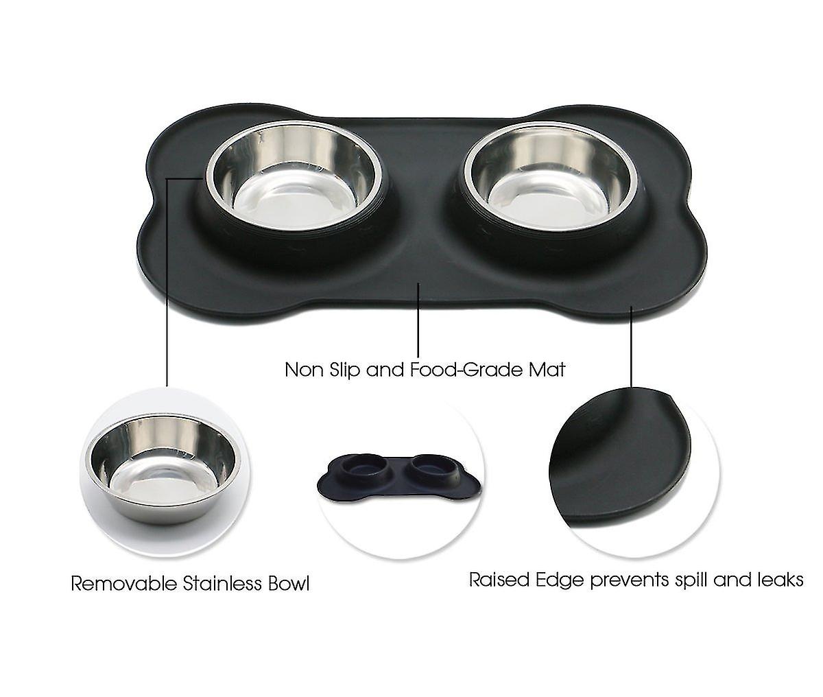 Dog Bowls Food Water Bowl Stainless Steel Double Bowl ， 800ml