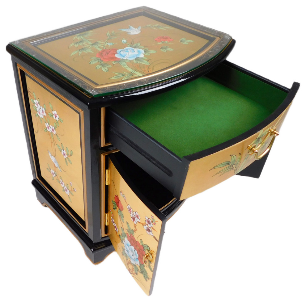 Oriental End Table Painted Bird and Flower Gold Leaf.   Asian   Side Tables And End Tables   by Oriental Furnishings  Houzz