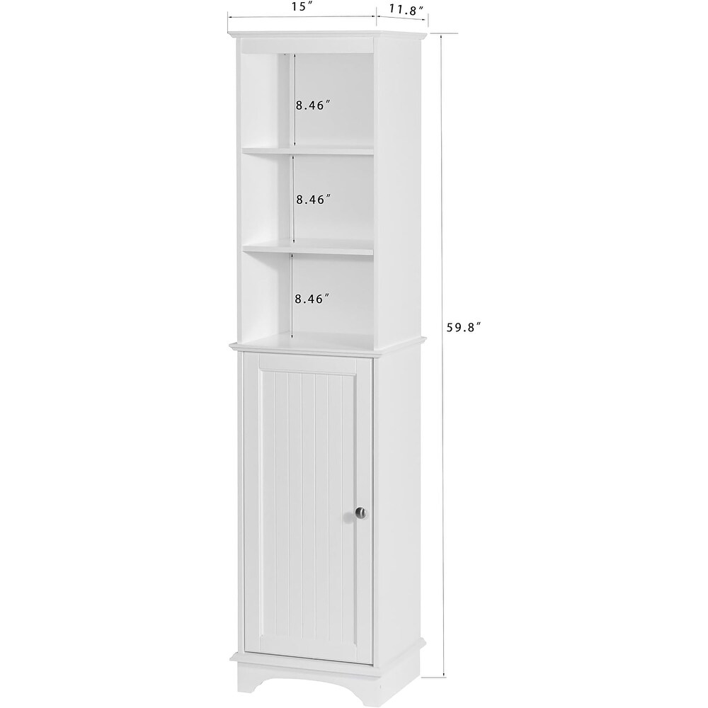 Freestanding Storage Cabinet with Three Tier Shelves White