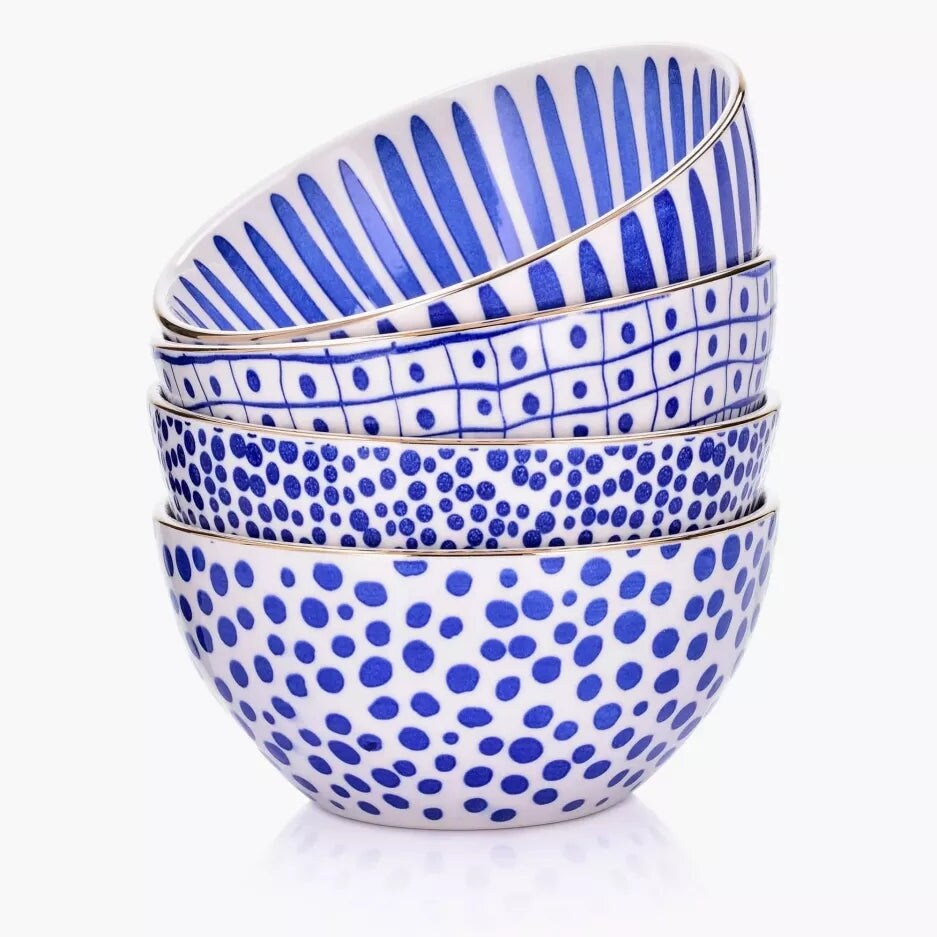 16 OZ Blue Polka Dotter Stoneware Bowl