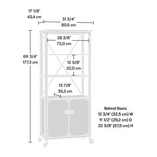 SAUDER 69.8 in. Carbon Oak Metal 5-shelf Cart Bookcase with Doors 423975