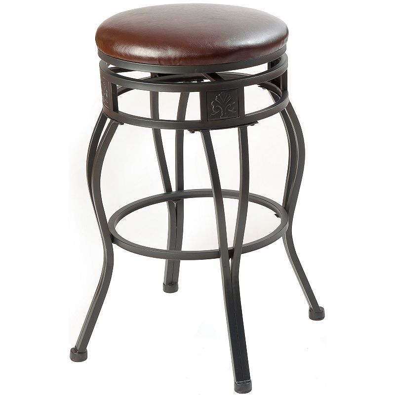 eHemco Swivel Metal Barstool with Faux Leather Seat， 24 Inches， Set of 2