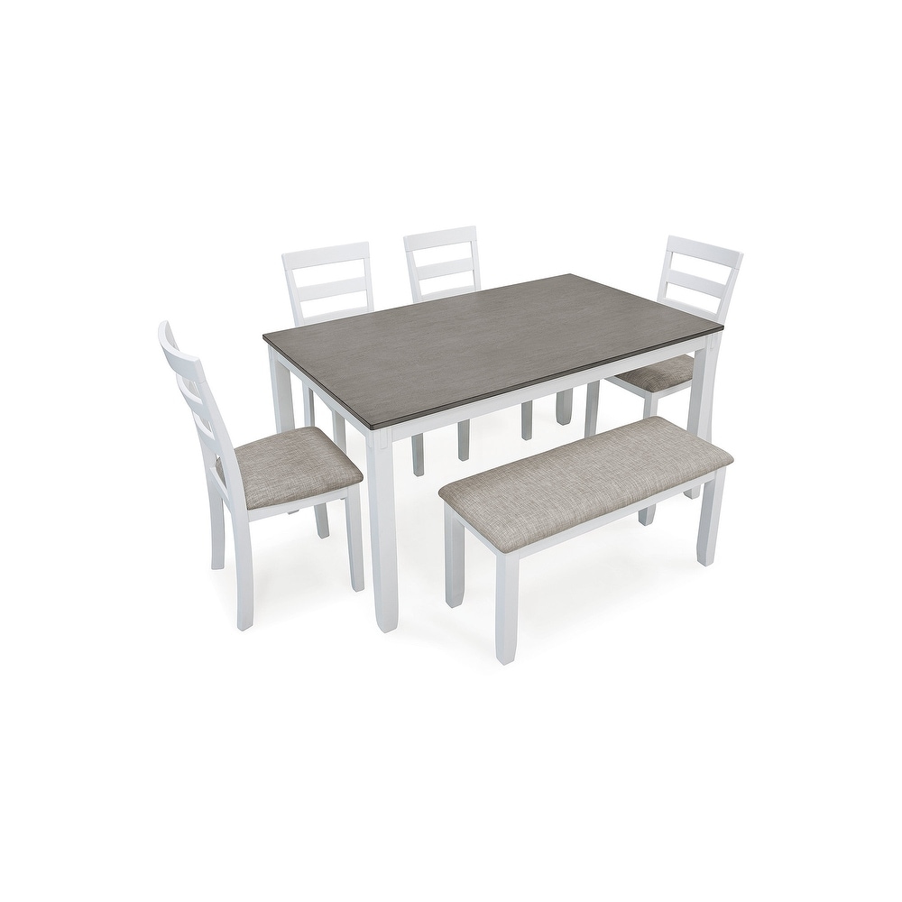 Signature Design by Ashley Stonehollow White and Gray Dining Table and Chairs with Bench (Set of 6)