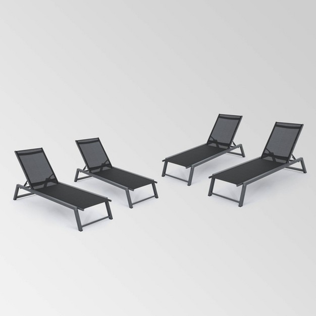 Myers 4pk Aluminum Chaise Lounge Gray black Christopher Knight Home