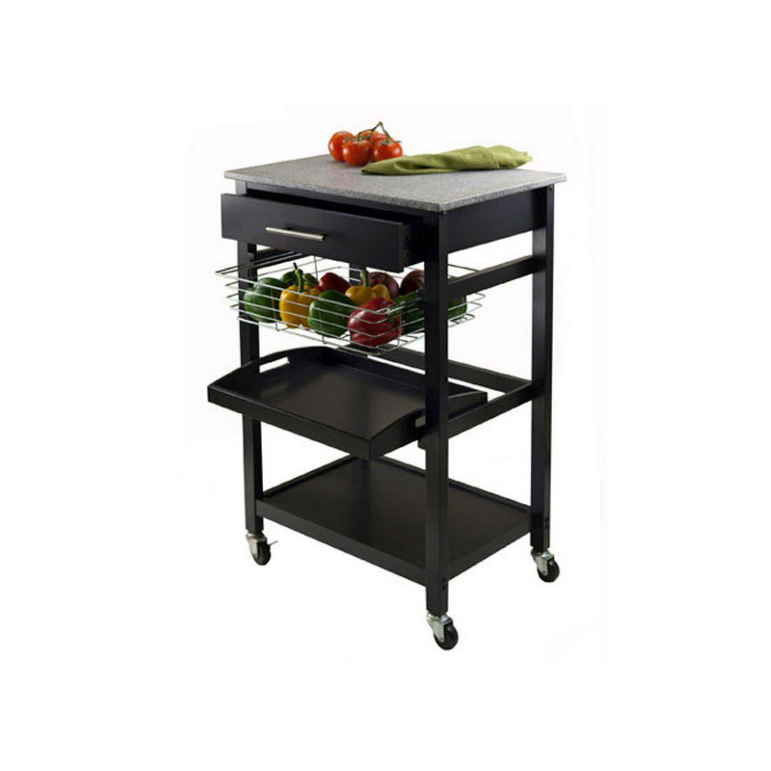 Winsome Wood Julia Granite Top Utility Kitchen Cart， Black Finish