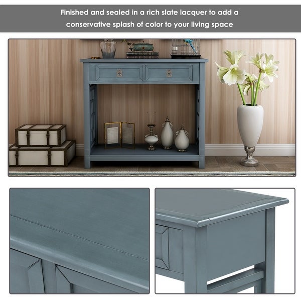 Global Pronex Console Table with 2 Drawers and Bottom Shelf， Entryway Accent Sofa Table (Antique Navy)