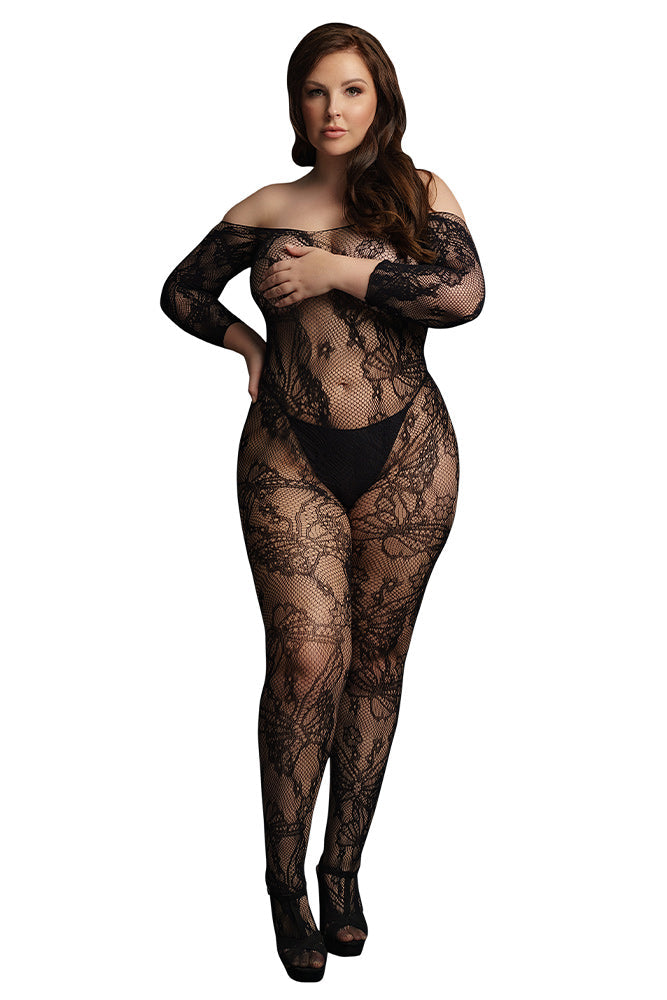 Le Désir Black Lace Sleeved Bodystocking XL