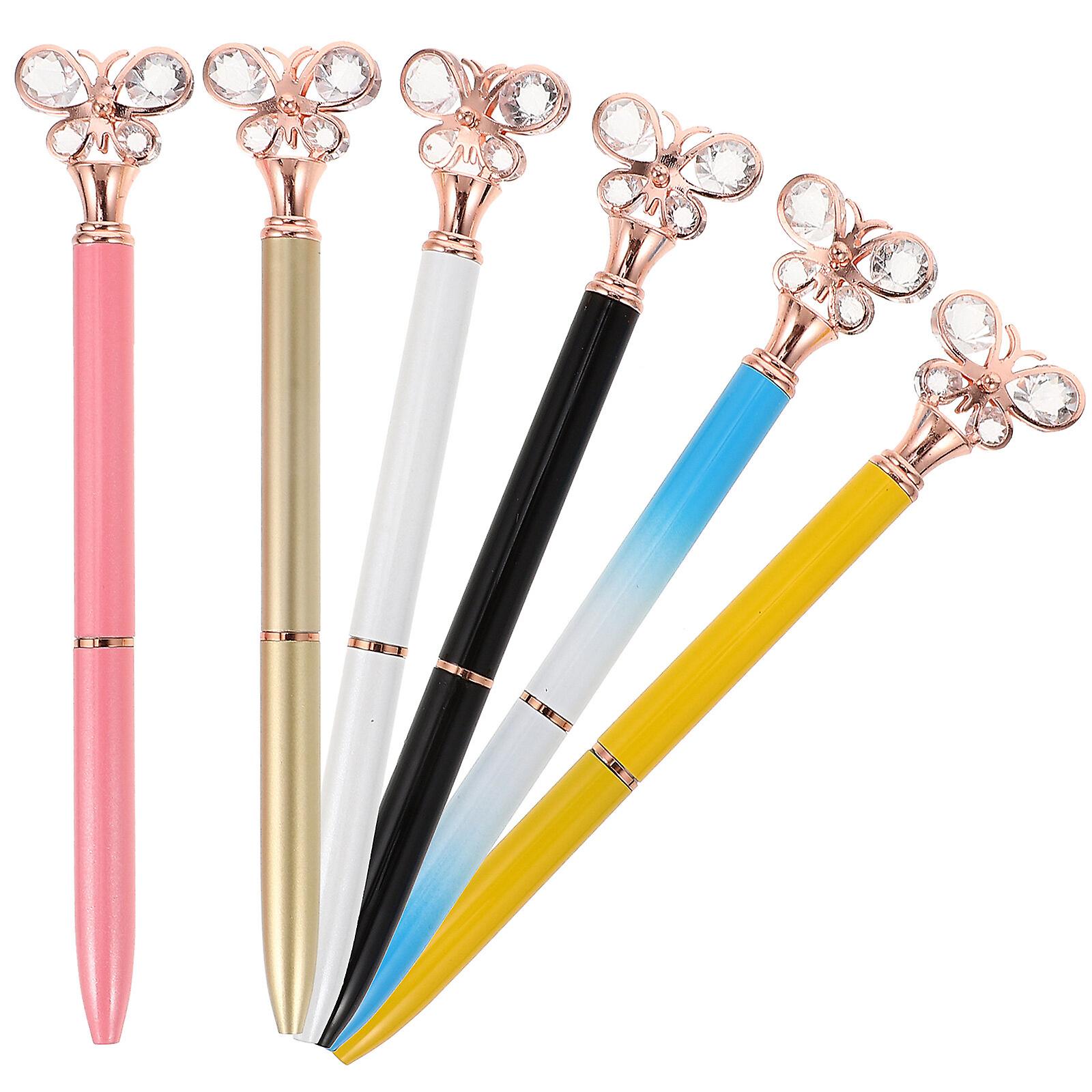 6pcs Office Stationery Pens Creative Diamond Metal Pen Style Ballpoint Pen Office Stationery Supplies(purple， Silver， Pink， Gradient Pink， Rose Golden