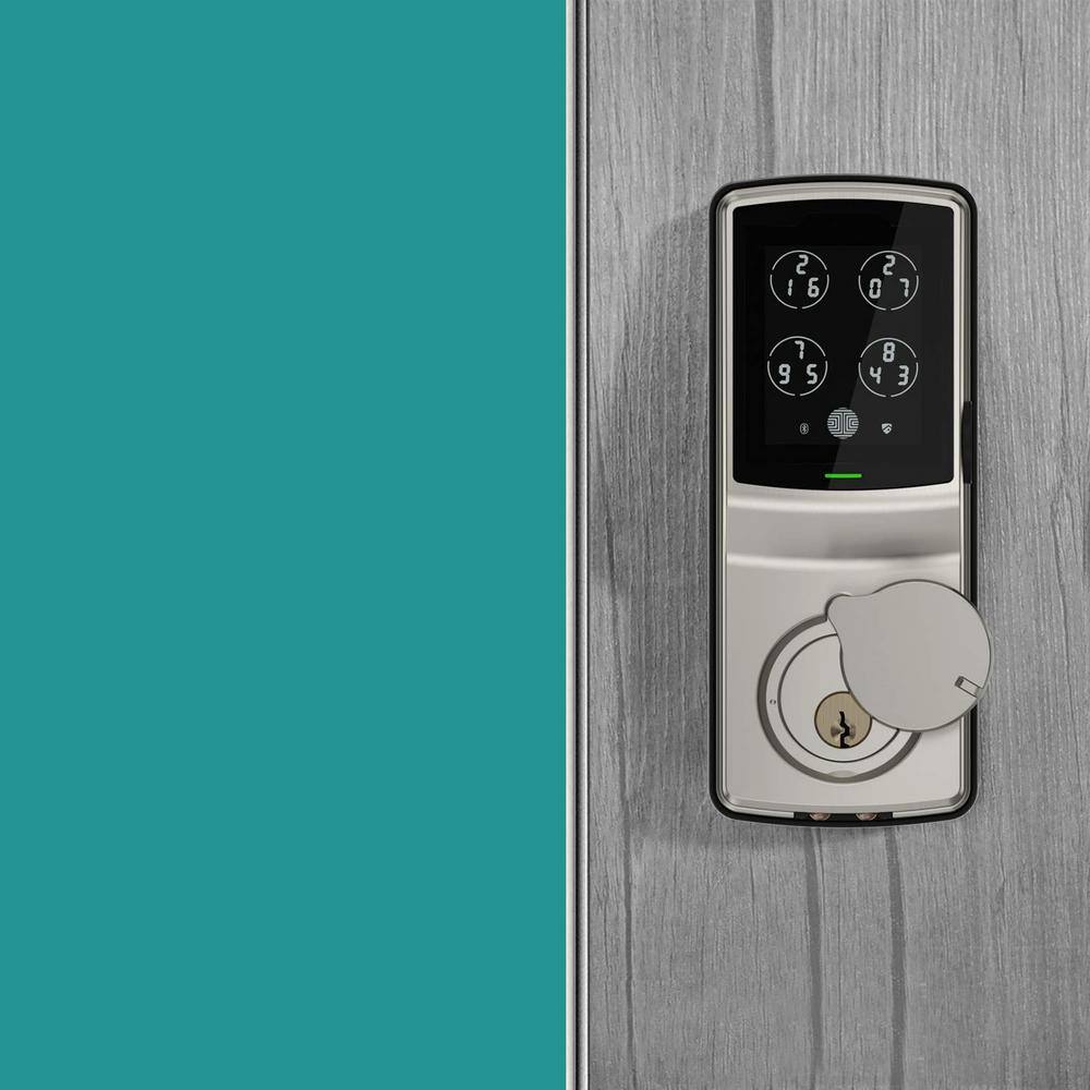 Lockly Secure Plus Satin Nickel Single-Cylinder Alarmed Deadbolt Lock with Smart Keypad Bluetooth and 3D Fingerprint PGD 728F SN